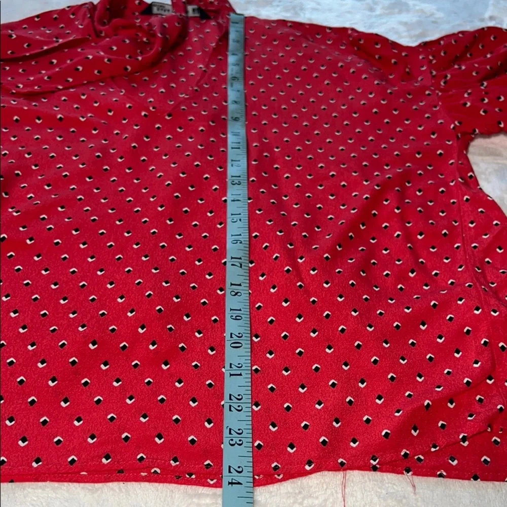Zara Woman Women’s Red and White Puff Sleeve Blouse with Tie Front SZ Small